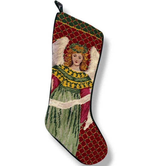 Angel Needlepoint Christmas Stocking Old World Vintage Holiday Decor - Picture 1 of 11